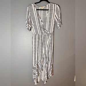 Kori High Low Short Sleeve Black and Cream Wrap Front Dress Sz S